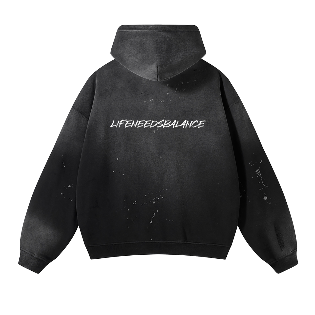 Vintage Washed Frayed Fleece Hoodie
